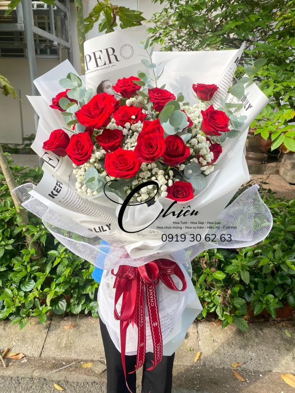 Hoa bó tone đỏ 0062