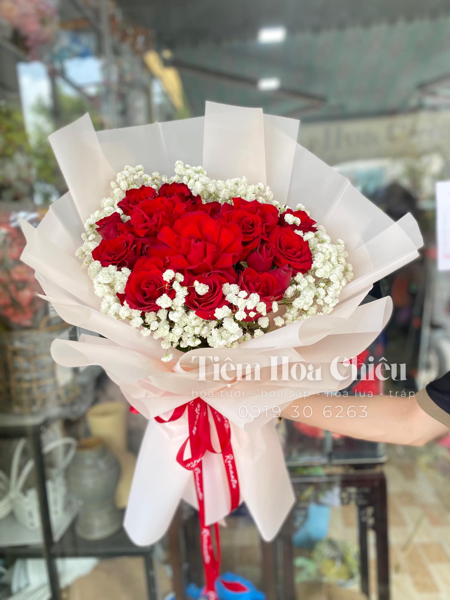 Hoa bó đỏ ecudor from trái tim tone hồng 00167