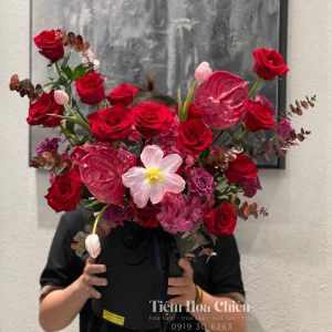 Giỏ Hoa Tone Đỏ Mix GHD054