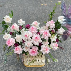 Giỏ Hoa Hồng Pastel GHD057